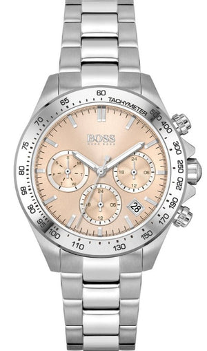 Hugo Boss Novia Pink Dial Silver Steel Strap Watch for Women - 1502615