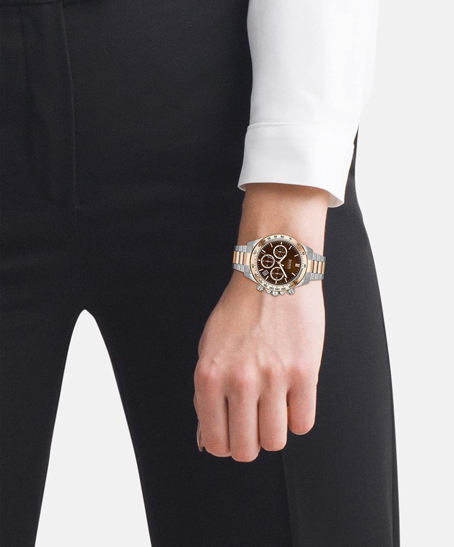 Hugo Boss Novia Brown Dial Two Tone Steel Strap Watch for Women - 1502617