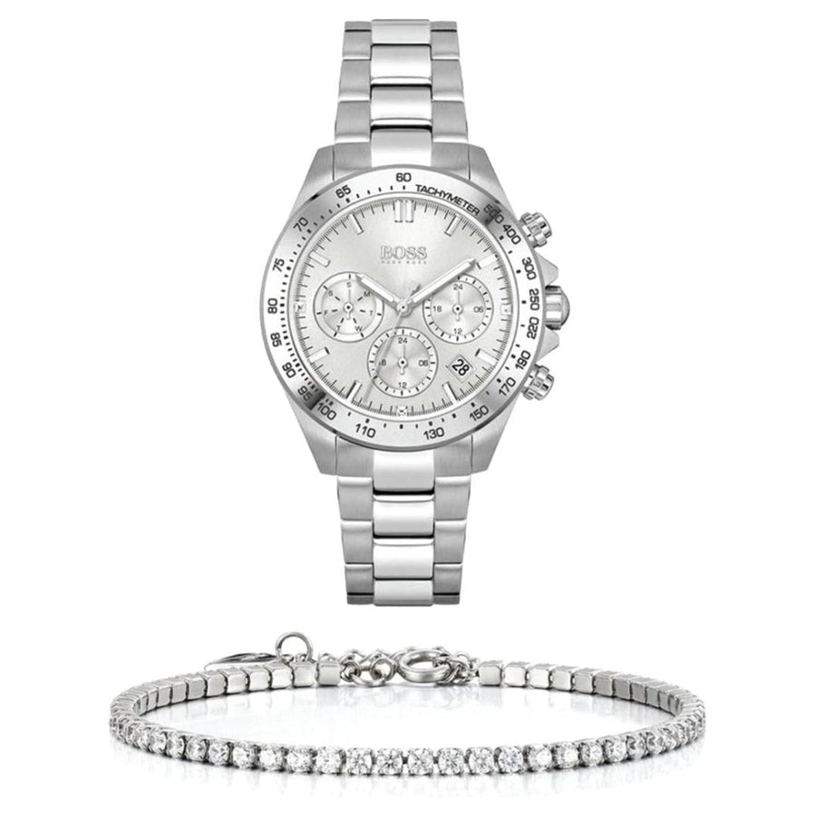 Hugo Boss Novia Chronograph Silver Dial Silver Steel Strap Watch for Women - 1502616