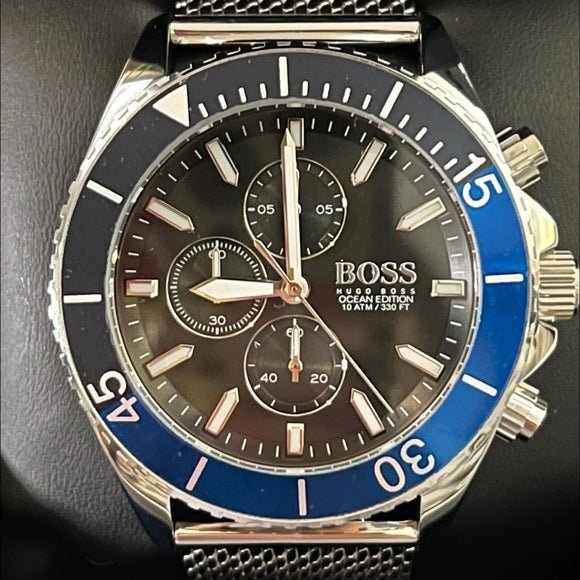 Hugo Boss Ocean Edition Black Dial Silver Mesh Strap Watch for Men - 1513742