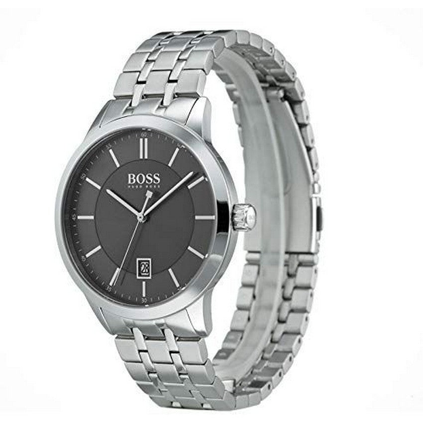 Hugo Boss Officer Black Dial Silver Steel Strap Watch for Men - 1513614