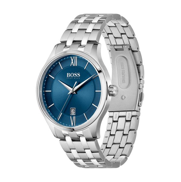 Hugo Boss Officer Chronograph Blue Dial Silver Steel Strap Watch for Men - 1513615