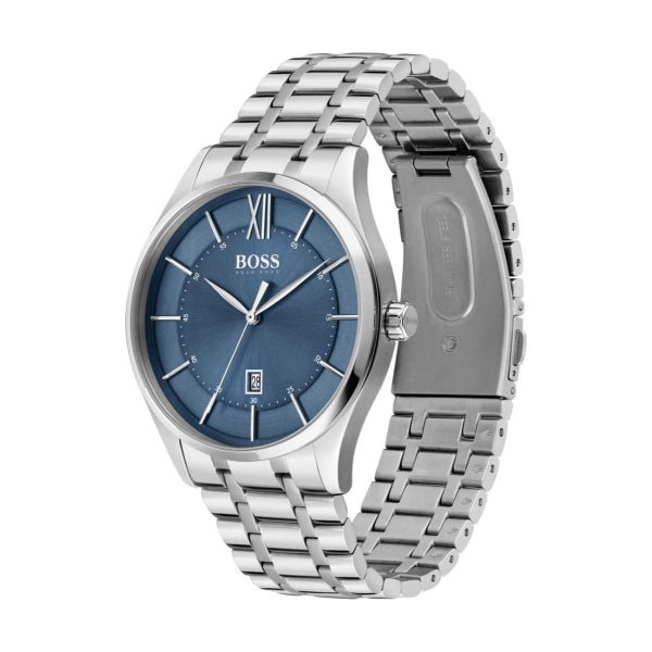 Hugo Boss Officer Chronograph Blue Dial Silver Steel Strap Watch for Men - 1513615