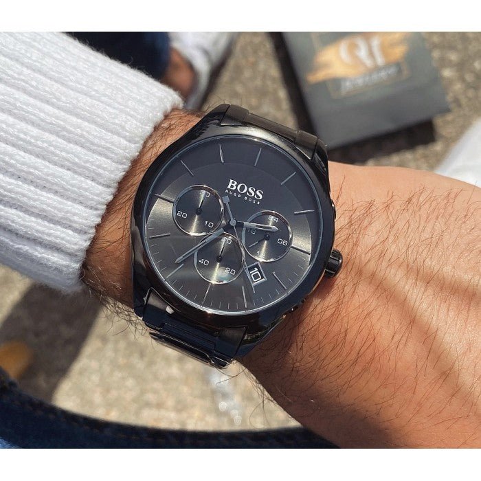 Hugo Boss Onyx Black Dial Black Leather Strap Watch for Men - 1513367