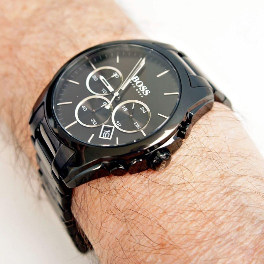 Hugo Boss Onyx Black Dial Black Leather Strap Watch for Men - 1513367