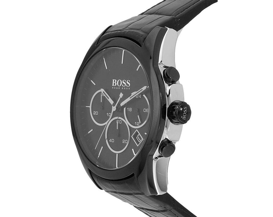 Hugo Boss Onyx Black Dial Black Leather Strap Watch for Men - 1513367