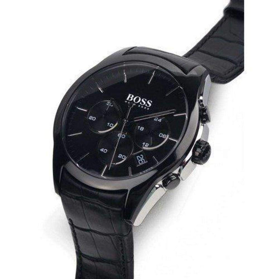 Hugo Boss Onyx Black Dial Black Leather Strap Watch for Men - 1513367