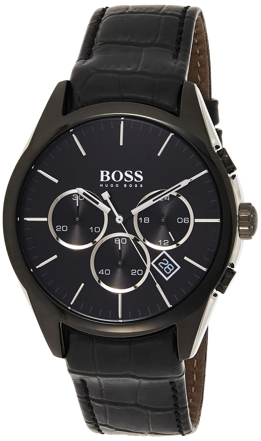 Hugo Boss Onyx Black Dial Black Leather Strap Watch for Men - 1513367