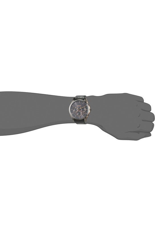 Hugo Boss Onyx Grey Dial Black Leather Strap Watch for Men - 1513366