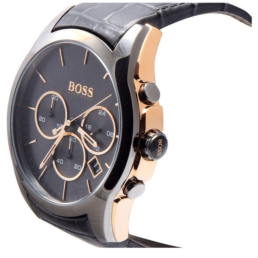 Hugo Boss Onyx Grey Dial Black Leather Strap Watch for Men - 1513366