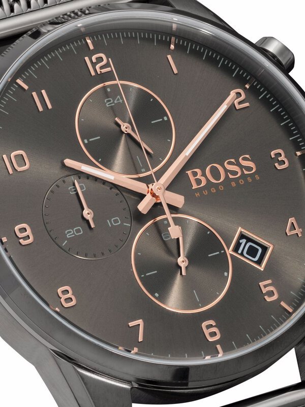 Hugo Boss Onyx Grey Dial Black Leather Strap Watch for Men - 1513366