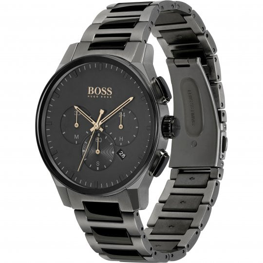 Hugo Boss Peak Black Dial Black Steel Strap Watch for Men - 1513814