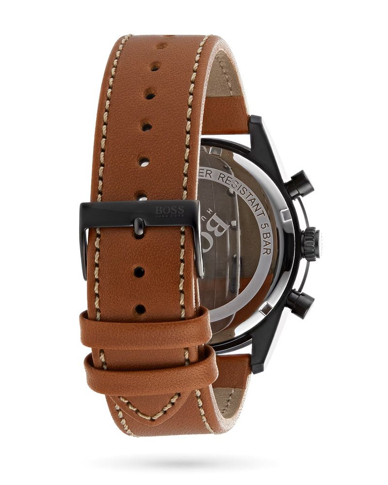 Hugo Boss Pilot Black Dial Brown Leather Strap Watch for Men - 1513851