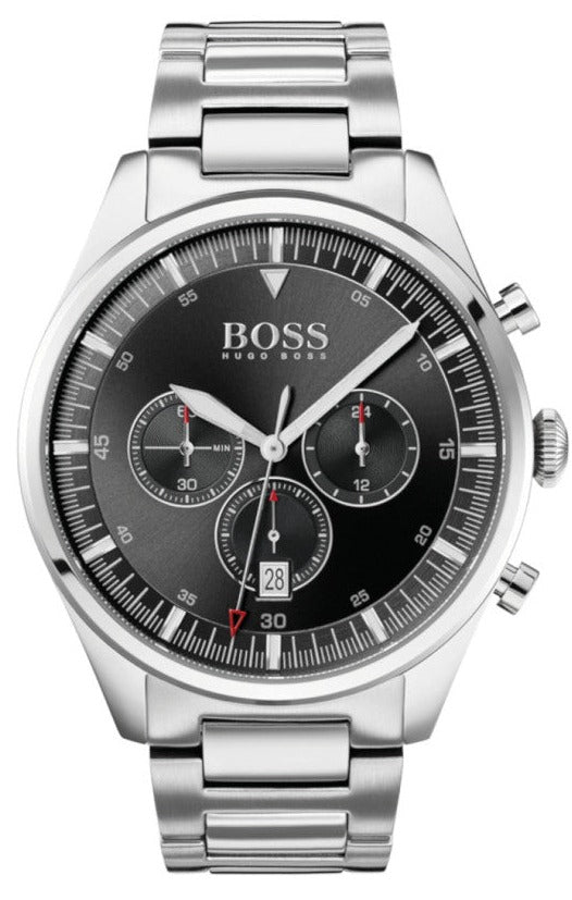 Hugo Boss Pioneer Black Dial Silver Steel Strap Watch for Men - 1513712
