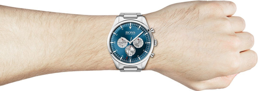 Hugo Boss Pioneer Blue Dial Silver Steel Strap Watch for Men - 1513713