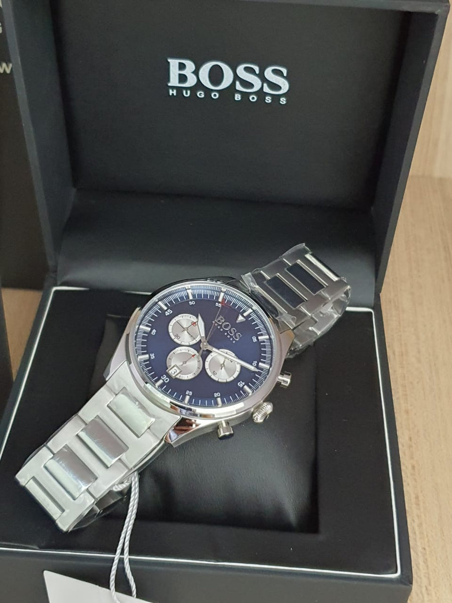 Hugo Boss Pioneer Blue Dial Silver Steel Strap Watch for Men - 1513713