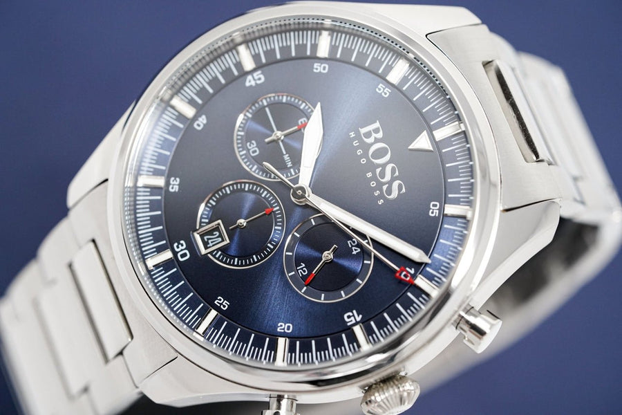Hugo Boss Pioneer Blue Dial Silver Steel Strap Watch for Men - 1513713