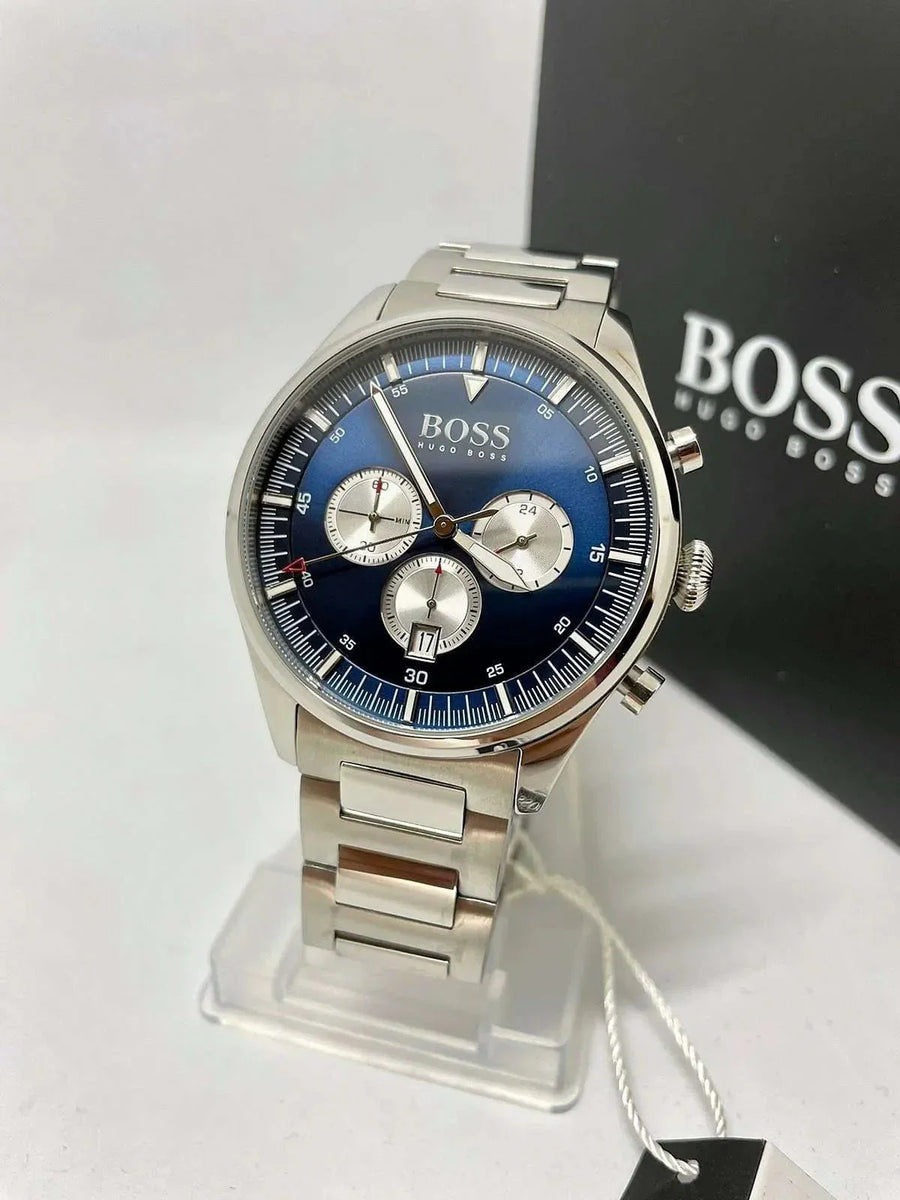Hugo Boss Pioneer Blue Dial Silver Steel Strap Watch for Men - 1513713