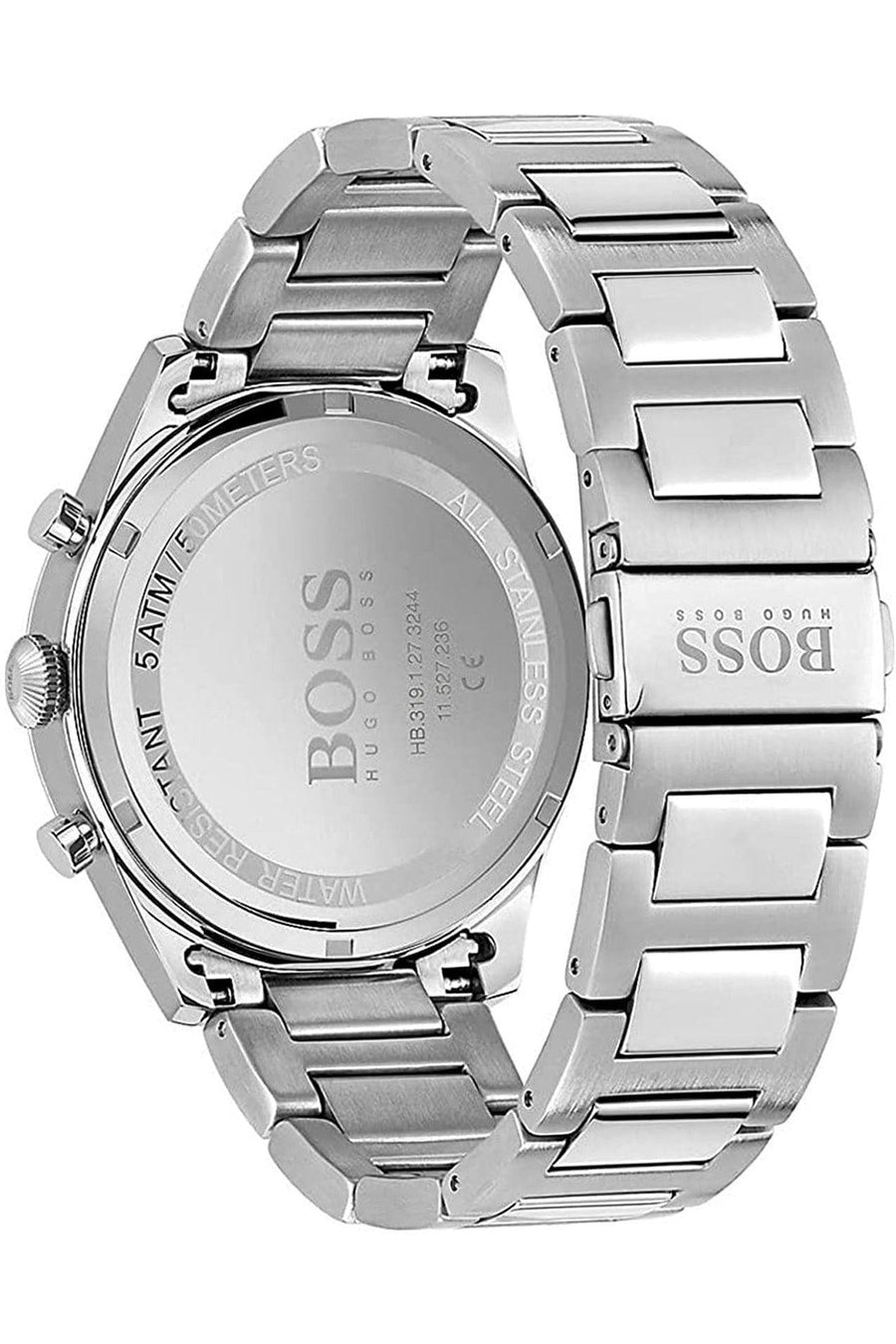Hugo Boss Pioneer Green Dial Silver Steel Strap Watch for Men - 1513868