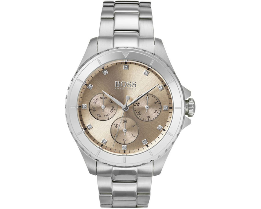 Hugo Boss Premiere Rose Gold Dial Silver Steel Strap Watch for Women - 1502444