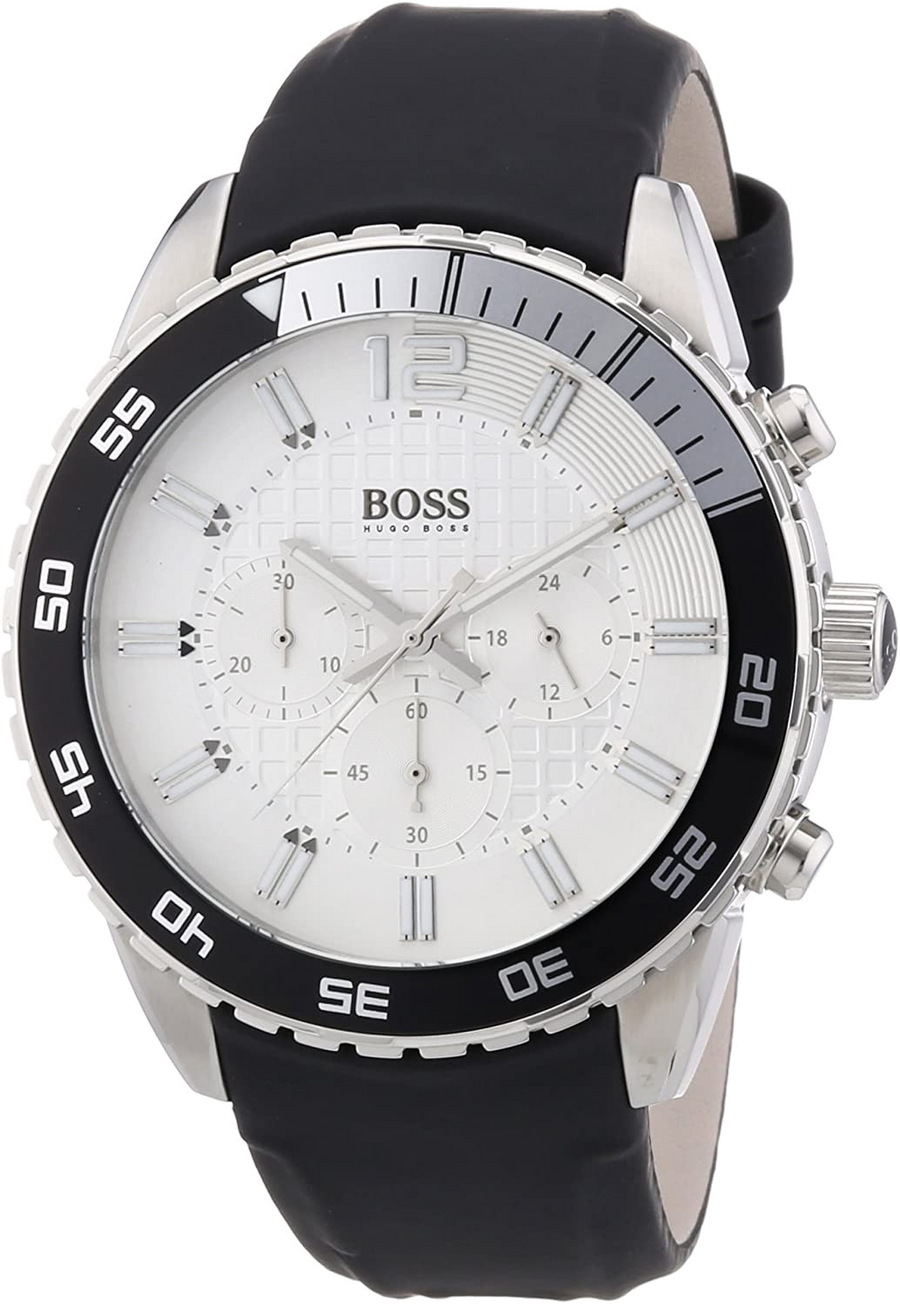 Hugo Boss Rafale Chronograh Quartz White Dial Black Leather Strap Watch For Men - HB1513403