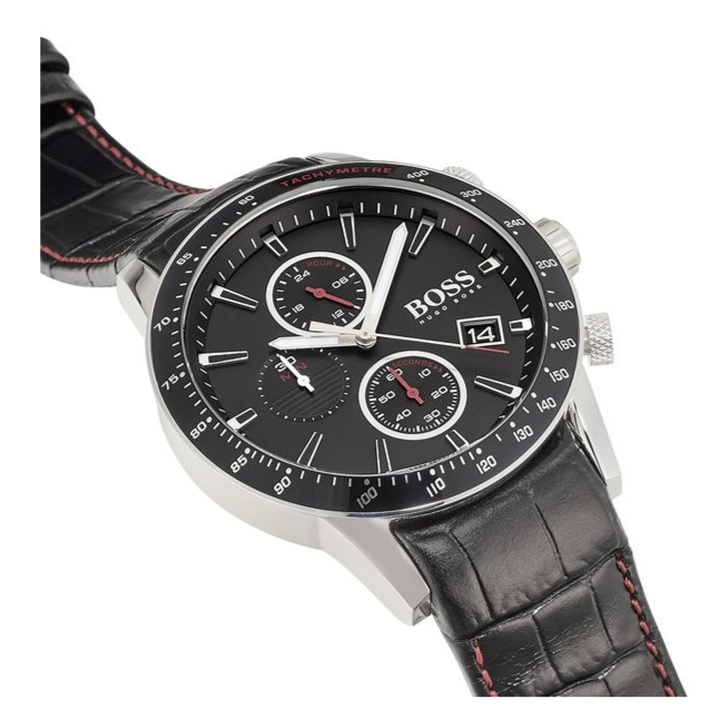 Hugo Boss Rafale Chronograph Black Dial Black Leather Strap Watch For Men - 1513390