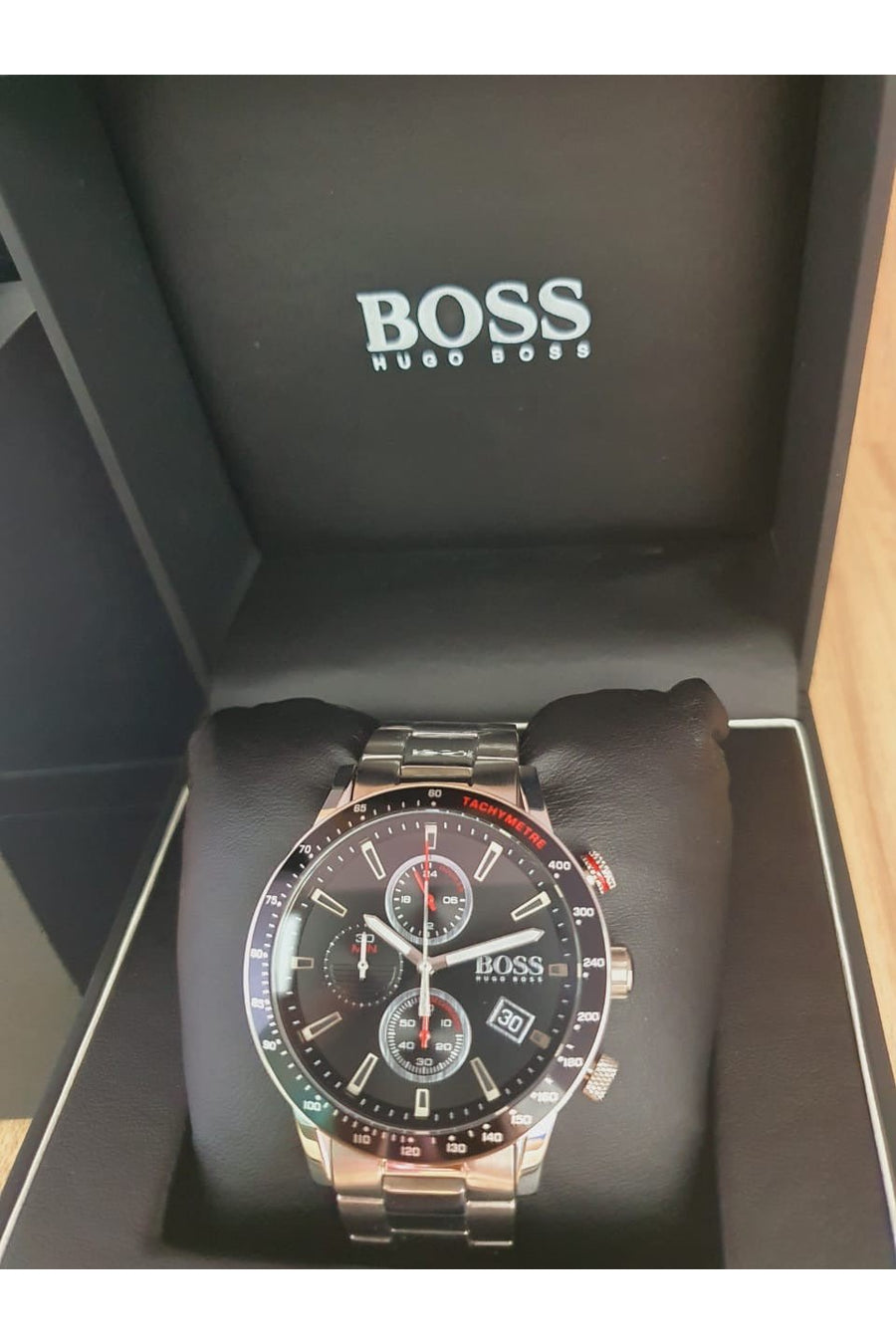 Hugo Boss Rafale Chronograph Black Dial Silver Steel Strap Watch for Men - 1513509