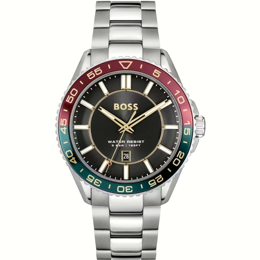 Hugo Boss Runner 3H Black Dial Silver Steel Strap Watch for Men - 1514210