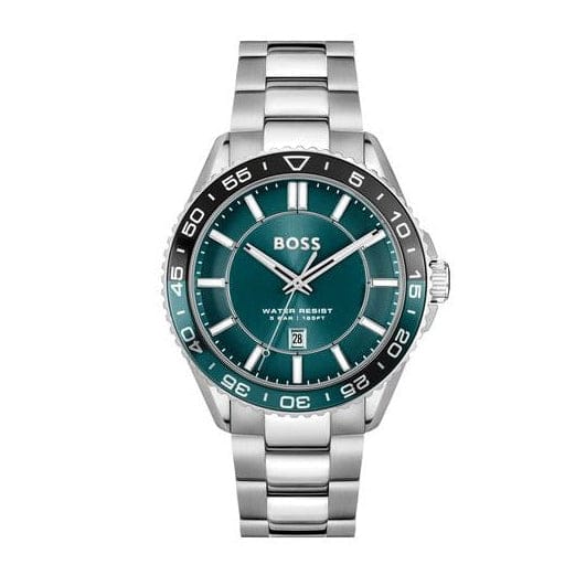Hugo Boss Runner 3H Green Dial Silver Steel Strap Watch for Men - 1514208