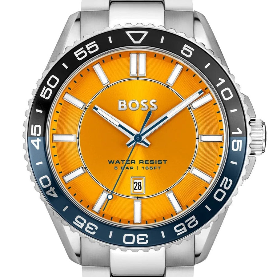 Hugo Boss Runner 3H Orange Dial Silver Steel Strap Watch for Men - 1514206
