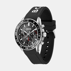 Hugo Boss Runner Chronograph Black Dial Black Silicone Strap Watch for Men - 1514141