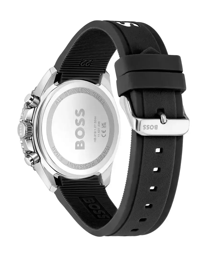 Hugo Boss Runner Chronograph Black Dial Black Silicone Strap Watch for Men - 1514141