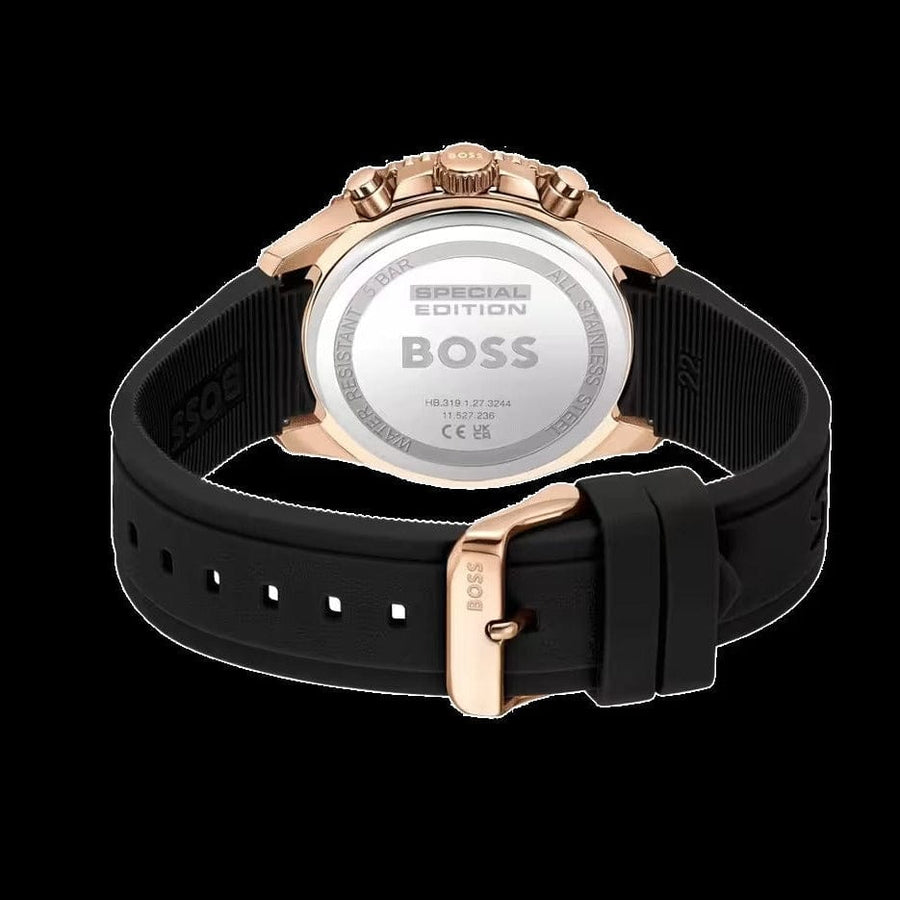 Hugo Boss Runner Chronograph Black Dial Black Silicone Strap Watch for Men - 1514168