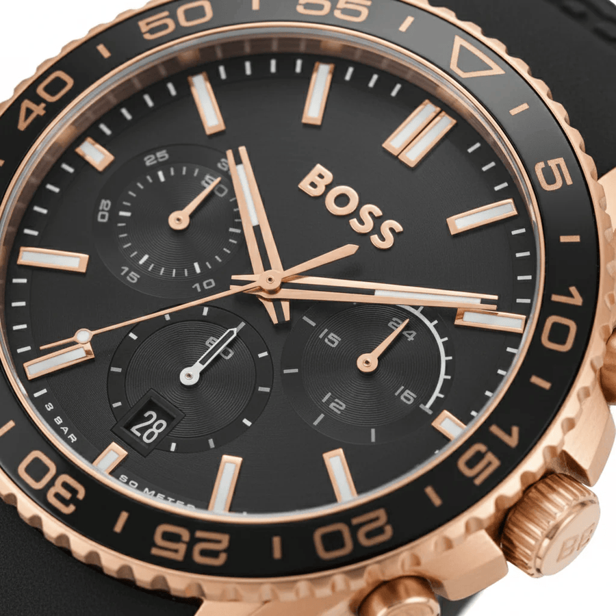Hugo Boss Runner Chronograph Black Dial Black Silicone Strap Watch for Men - 1514168