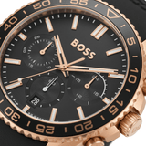 Hugo Boss Runner Chronograph Black Dial Black Silicone Strap Watch for Men - 1514168