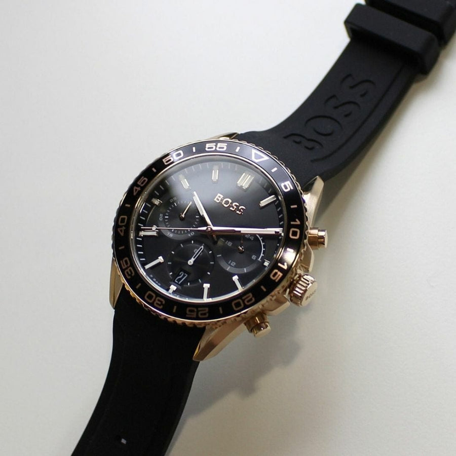 Hugo Boss Runner Chronograph Black Dial Black Silicone Strap Watch for Men - 1514168