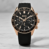 Hugo Boss Runner Chronograph Black Dial Black Silicone Strap Watch for Men - 1514168