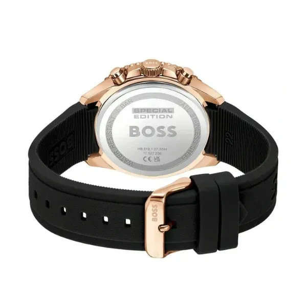 Hugo Boss Runner Chronograph Black Dial Black Silicone Strap Watch for Men - 1514168