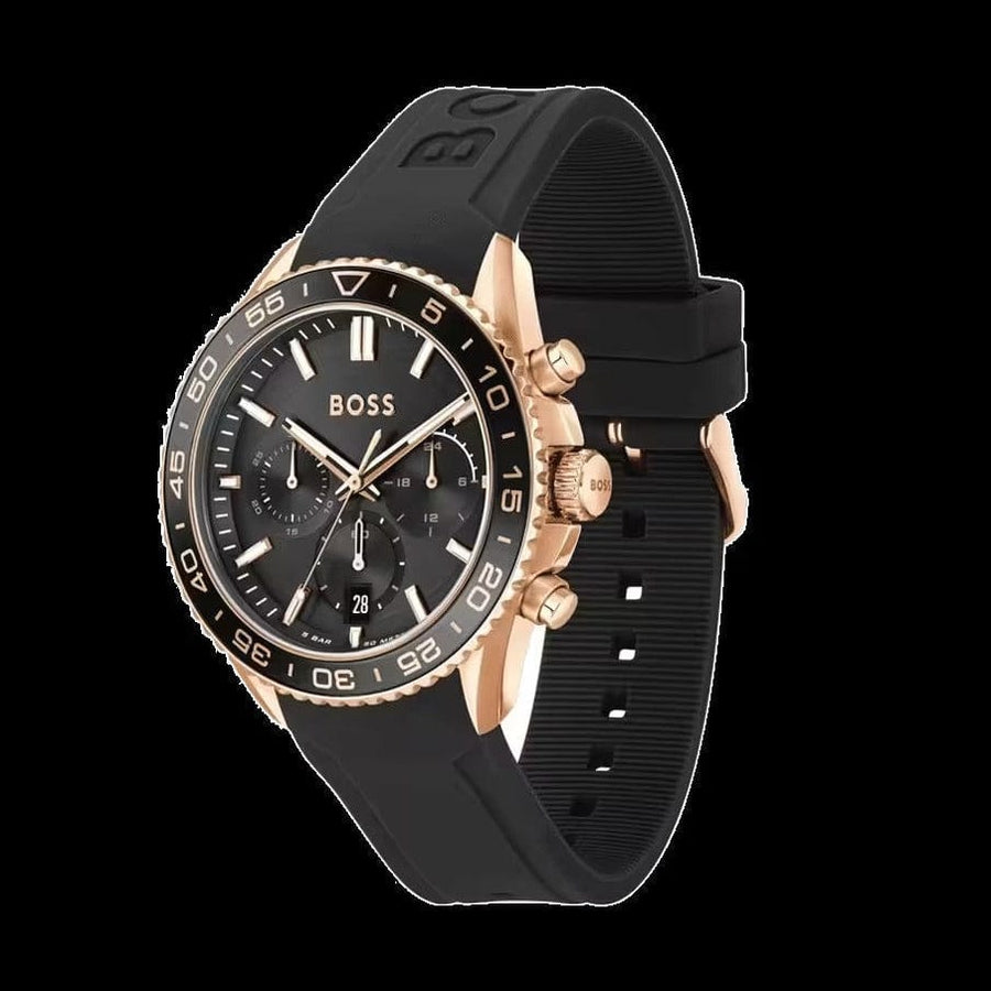 Hugo Boss Runner Chronograph Black Dial Black Silicone Strap Watch for Men - 1514168