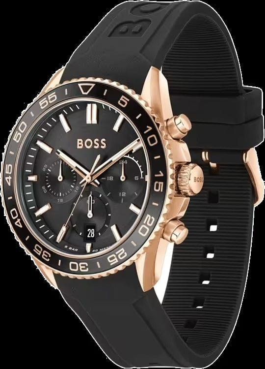 Hugo Boss Runner Chronograph Black Dial Black Silicone Strap Watch for Men - 1514168