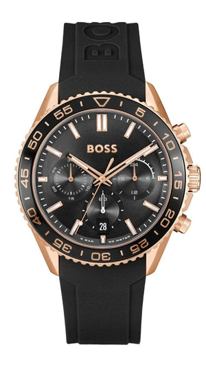 Hugo Boss Runner Chronograph Black Dial Black Silicone Strap Watch for Men - 1514168