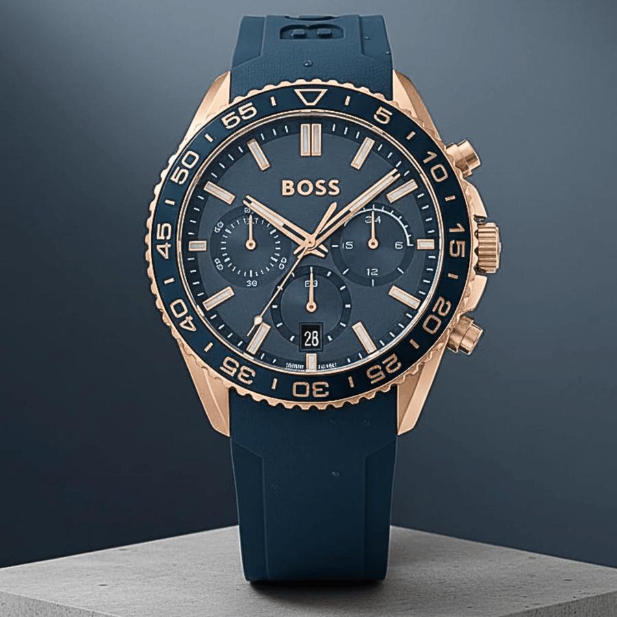 Hugo Boss Runner Chronograph Blue Dial Blue Silicone Strap Watch for Men - 1514169