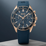 Hugo Boss Runner Chronograph Blue Dial Blue Silicone Strap Watch for Men - 1514169
