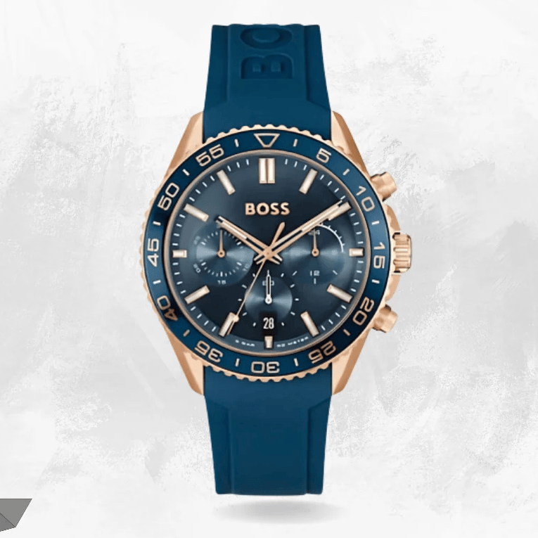 Hugo Boss Runner Chronograph Blue Dial Blue Silicone Strap Watch for Men - 1514169