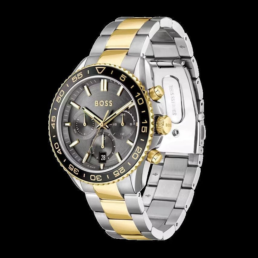 Hugo Boss Runner Chronograph Grey Dial Two Tone Steel Strap Watch for Men - 1514144