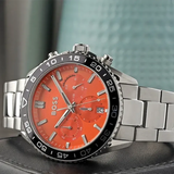 Hugo Boss Runner Chronograph Orange Dial Silver Steel Strap Watch for Men - 1514162
