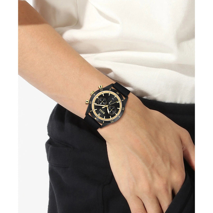 Hugo Boss Santiago Black Dial Black Nylon Strap Watch for Men - 1513935