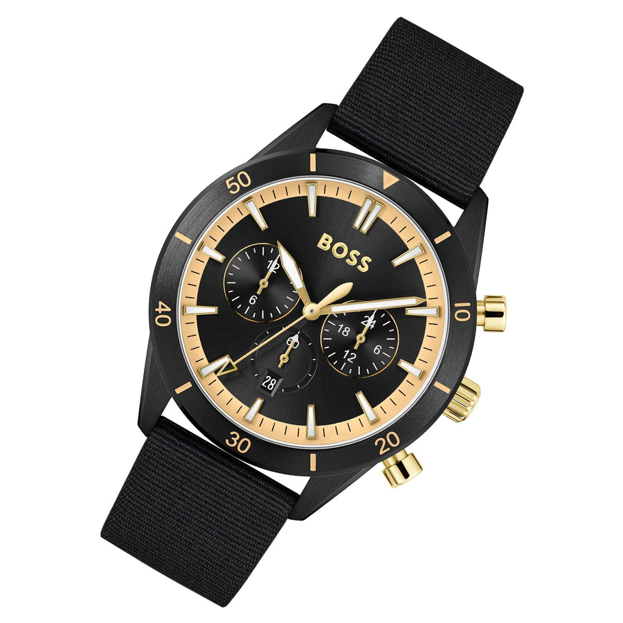 Hugo Boss Santiago Black Dial Black Nylon Strap Watch for Men - 1513935