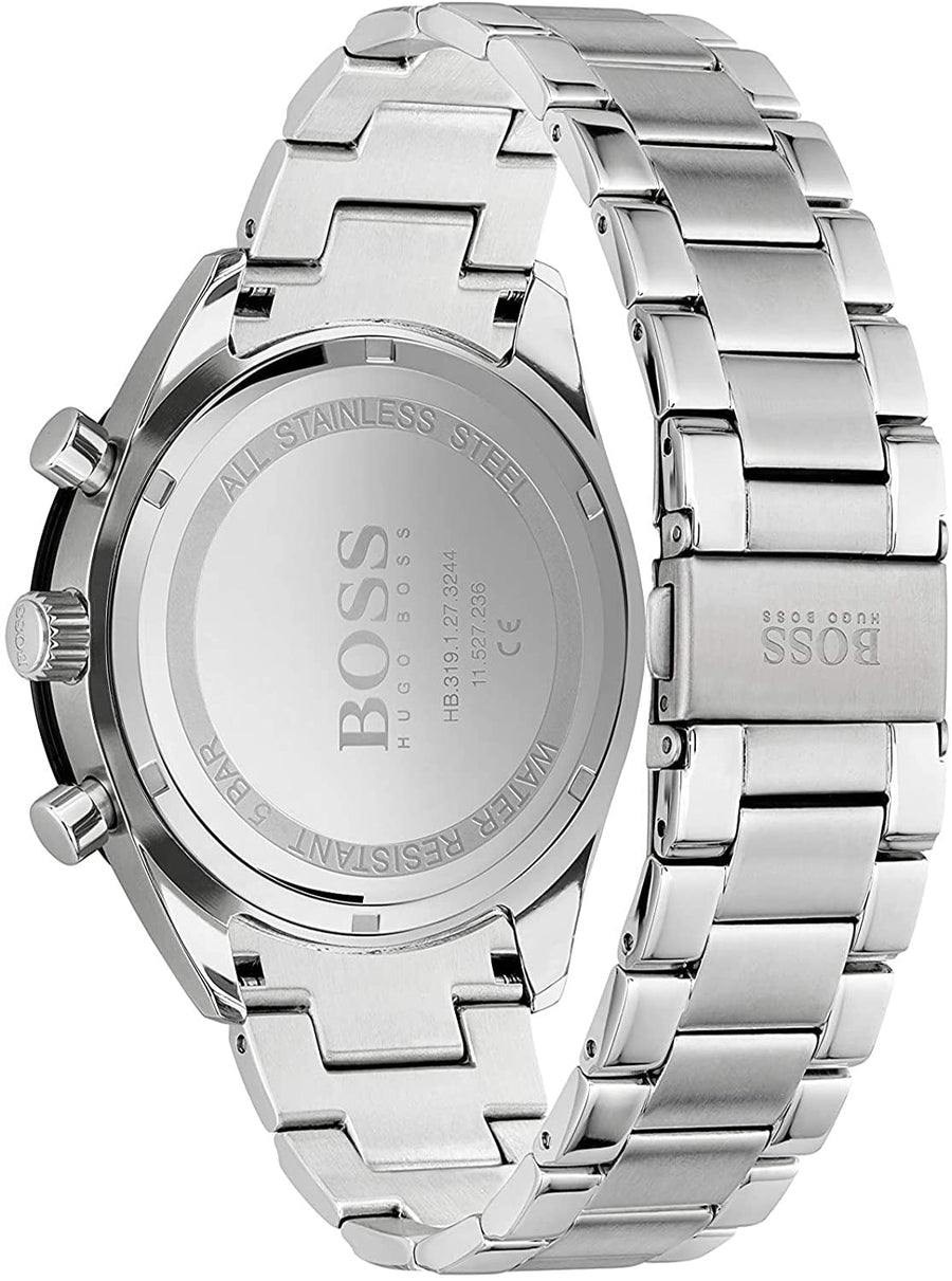 Hugo Boss Santiago Black Dial Silver Steel Strap Watch for Men - 1513862