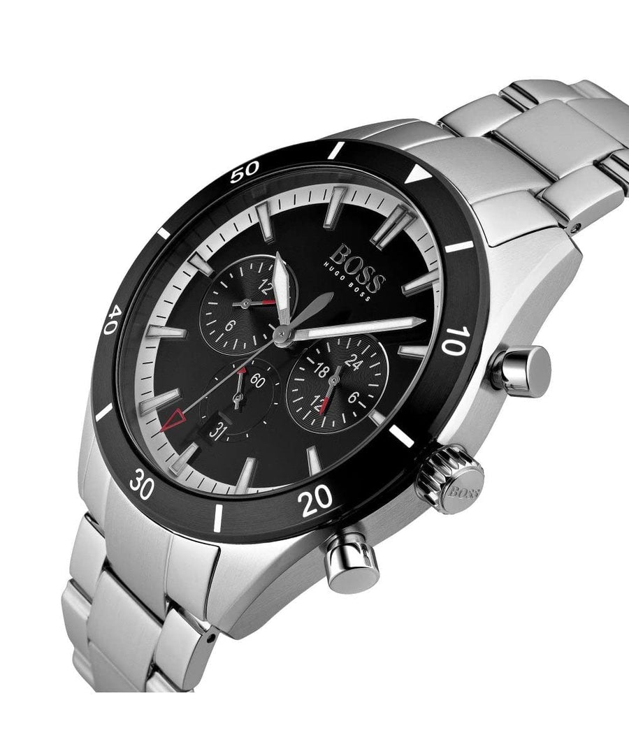 Hugo Boss Santiago Black Dial Silver Steel Strap Watch for Men - 1513862